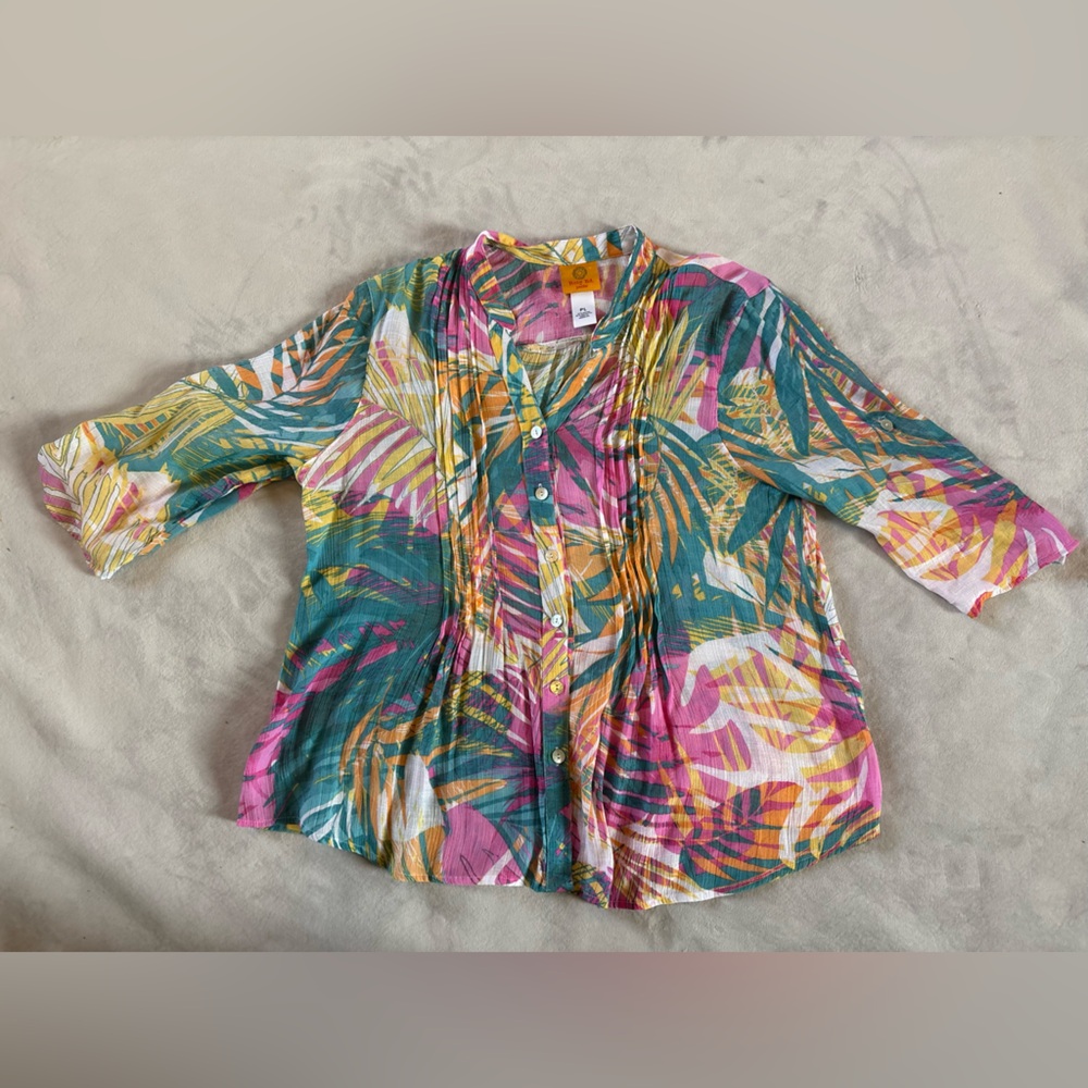 Ruby Rd Tropical Print Button Front Blouse Pink T… - image 9